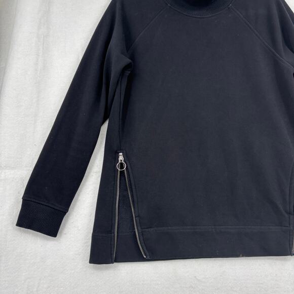 Athleta Sweatshirt Size XS Black Mock Neck Side Hem Zippers Oversized Pockets - Picture 4 of 13